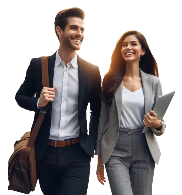 Image Beispiel für Bewegung im Arbeitsalltag - Business Mann und Frau beim spazieren
