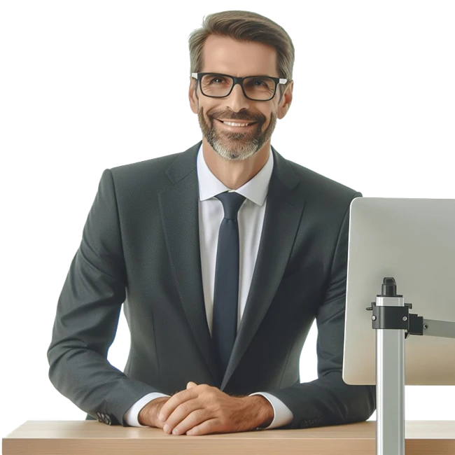 Image - Beispiel Business Mann am höhenverstellbaren Schreibtisch